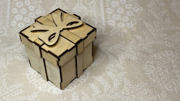 Laser-Cut,Wooden Box with Bow - Image 3